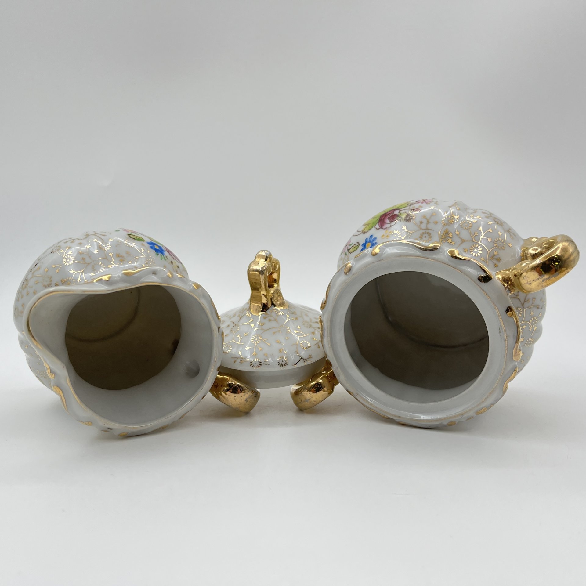 Кофейный набор с цветочным декором на 6 персон (14 предметов), фарфор, деколь, роспись, золочение, Европа, 1960-1980 гг.