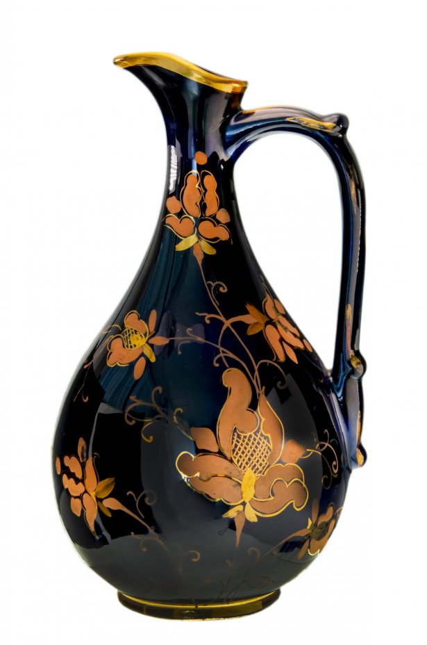 Кувшин с цветочным декором,  фарфор, кобальт, золочение, СССР, 1970-1990 гг.