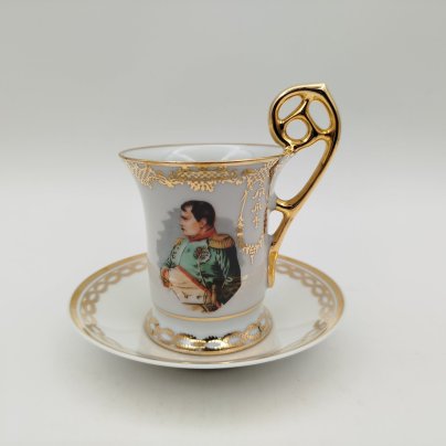 Кофейная пара в стиле ампир "Наполеон", фарфор, деколь, золочение, Limoges Castel, France, Франция, 1945-1967 гг., Limoges Castel