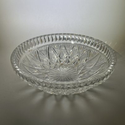 Сервировочное блюдо/салатник с геометрическим декором, хрусталь, пресс, СССР, 1970-1990 гг.