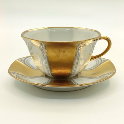 Пара кофейная в стиле ар-деко, Henri Balleroy, фарфор, золочение, серебрение, Limoges, Франция, 1908-1930 гг.