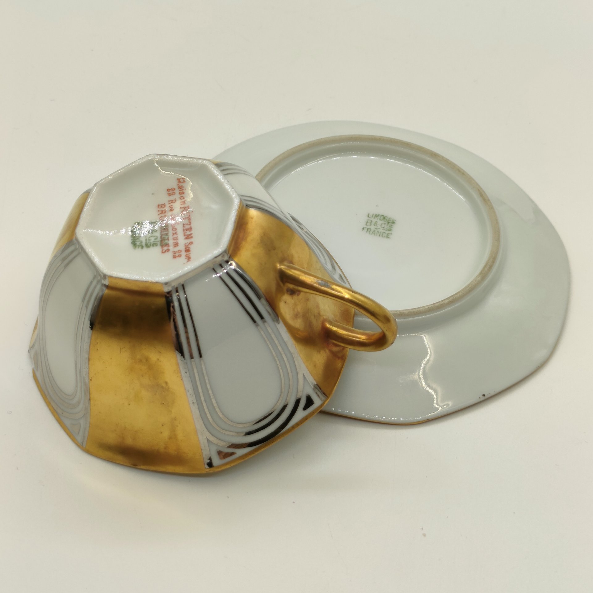 Пара кофейная в стиле ар-деко, Henri Balleroy, фарфор, золочение, серебрение, Limoges, Франция, 1908-1930 гг.