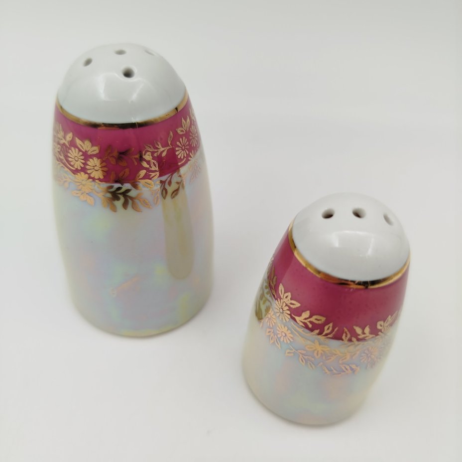Набор для специй (перечница и солонка) из сервиза "Мадонна", фарфор, крытье, люстр, золочение, Fortuna Eisenberg, ГДР, 1960-1973 гг.
