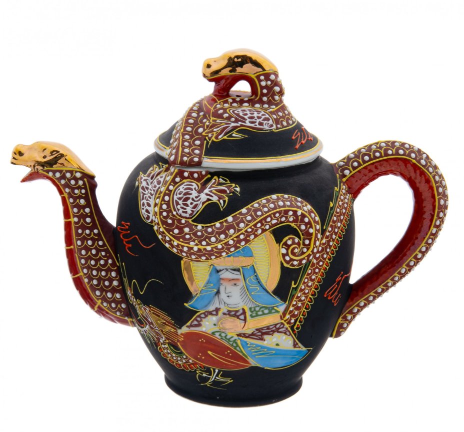 Чайный сервиз "Аматерасу с драконом" на 6 персон (21 предмет), кутани, фарфор, надглазурная роспись, золочение, Япония, 1970-1980 гг.