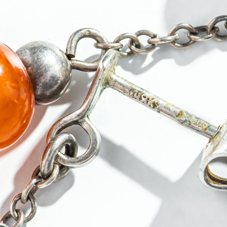 Серьги серебряные "Колокольчики", серебро 875 пр., янтарь плавленый, Калининградский янтарный завод, СССР, 1974 г., Калининградский янтарный комбинат