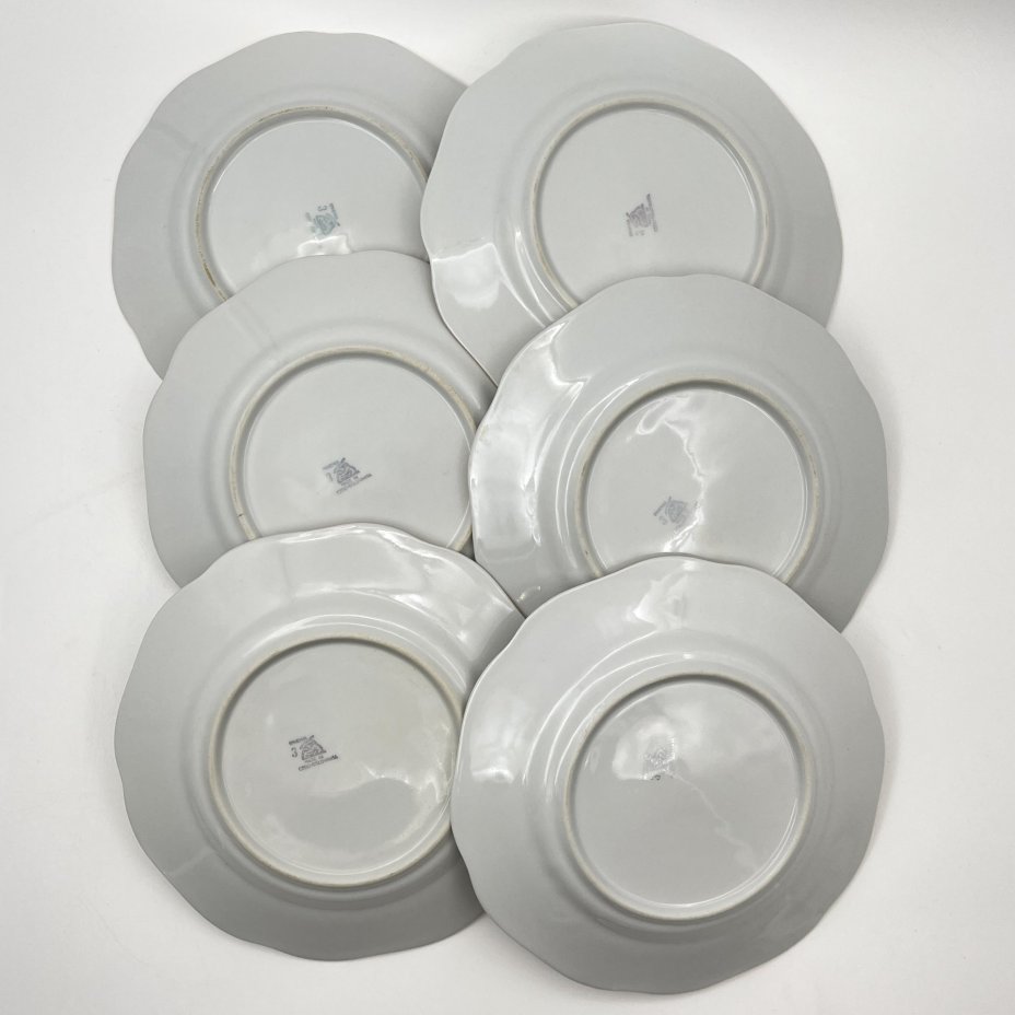 Набор десертных тарелок "Мейсенский букет" на 6 персон, фарфор, деколь, золочение, Bohemia (Neurohlau), Чехословакия, 1970-1990 гг.