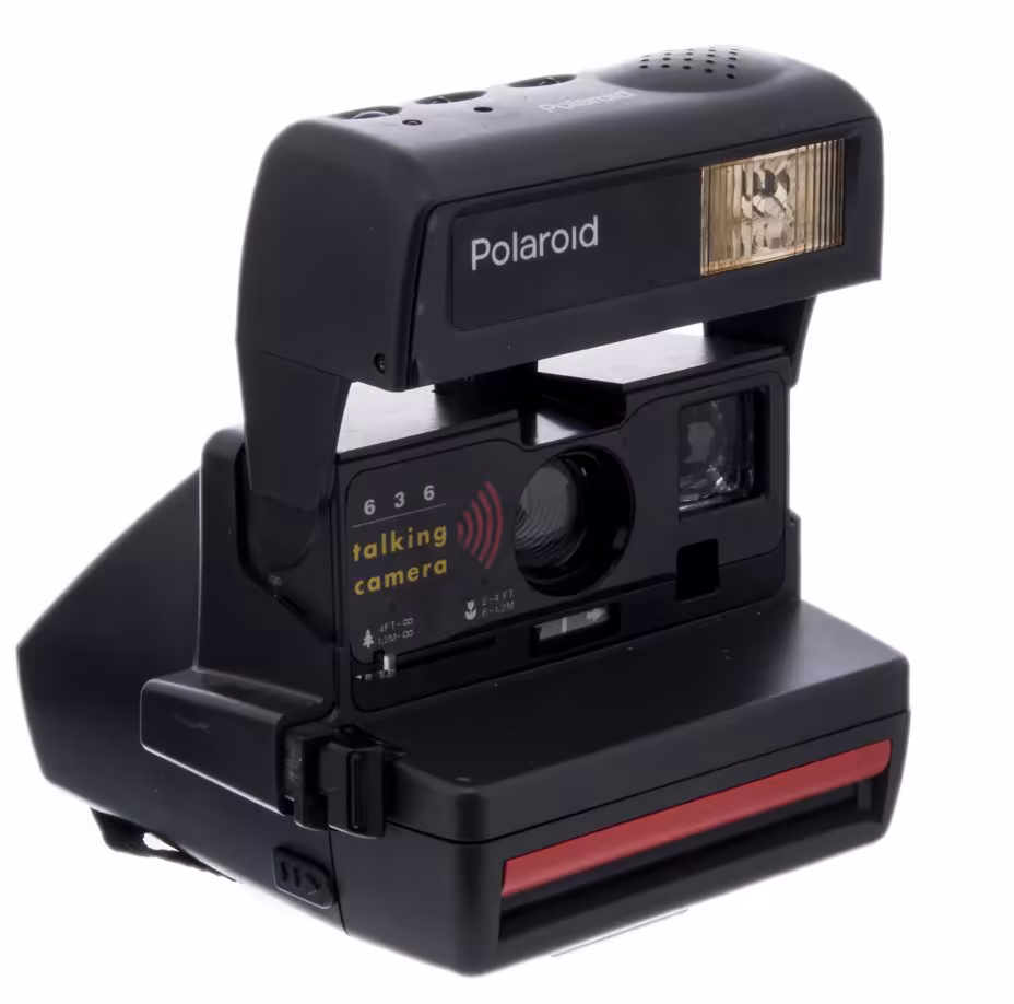 Фотоаппарат "Polaroid 636 Talking camera" в оригинальной коробке с инструкцией, пластмасса, Великобритания, 1980-1990 гг., Polaroid