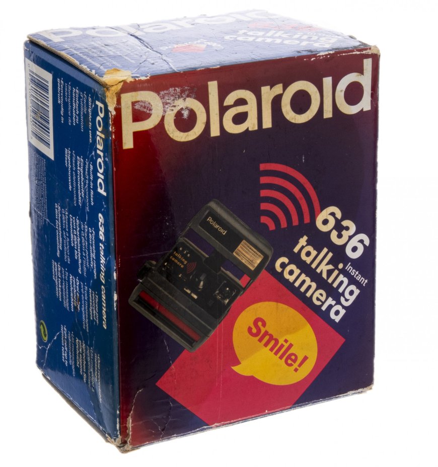 Фотоаппарат "Polaroid 636 Talking camera" в оригинальной коробке с инструкцией, пластмасса, Великобритания, 1980-1990 гг., Polaroid
