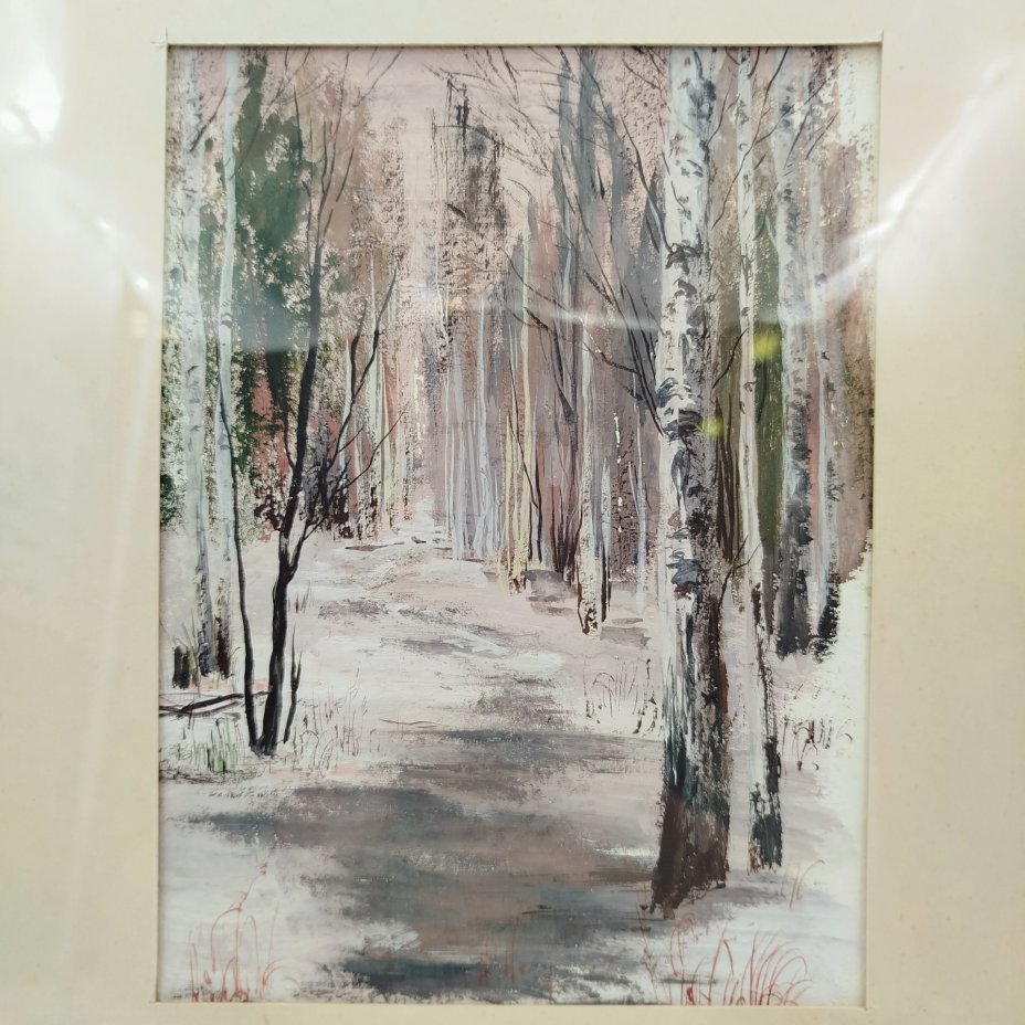 Картина "Зимний лес", оформленная в раму, неизвестный художник