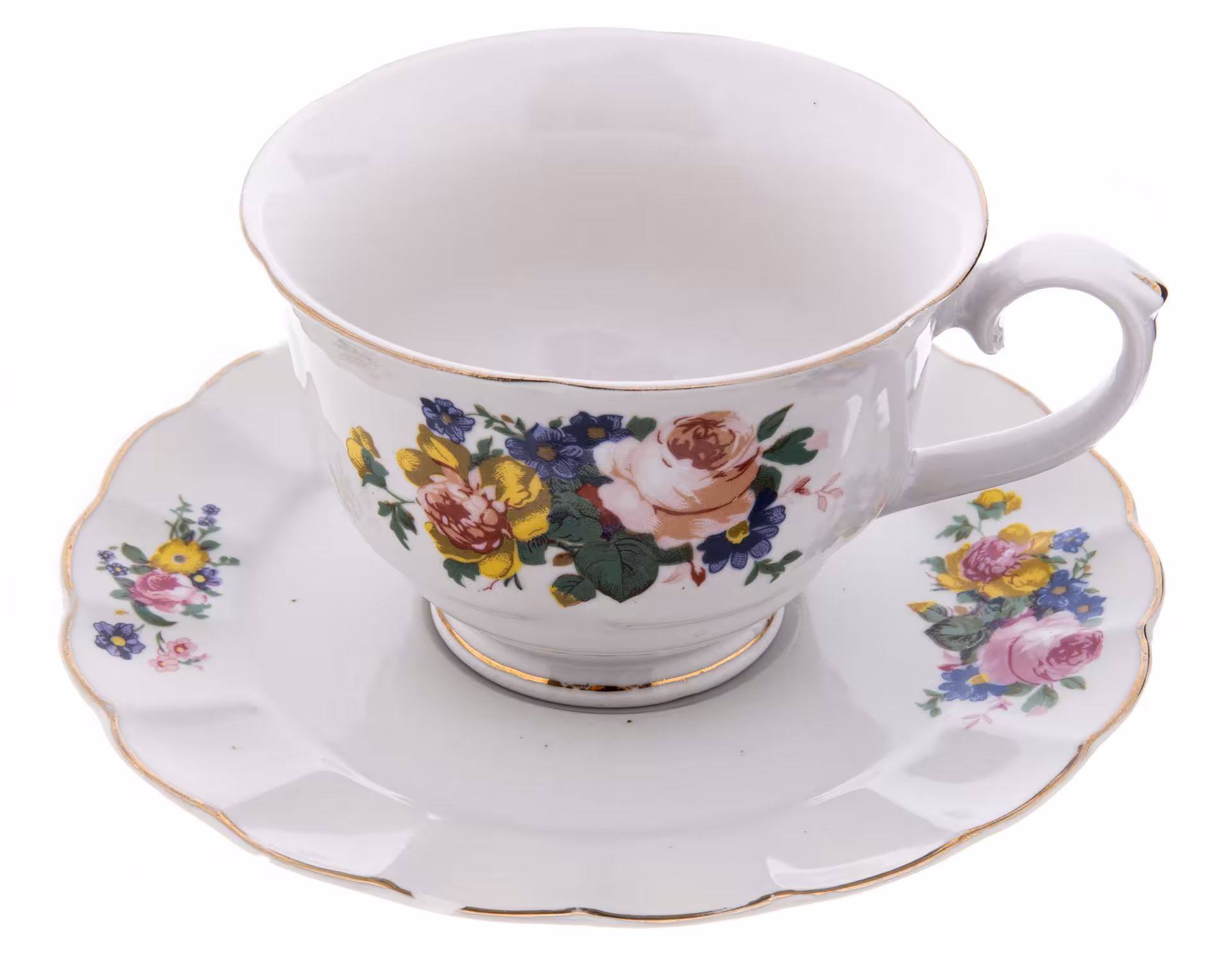 Пара чайная с цветочным декором, фарфор, деколь, золочение, Китай, 1990-2010 гг.