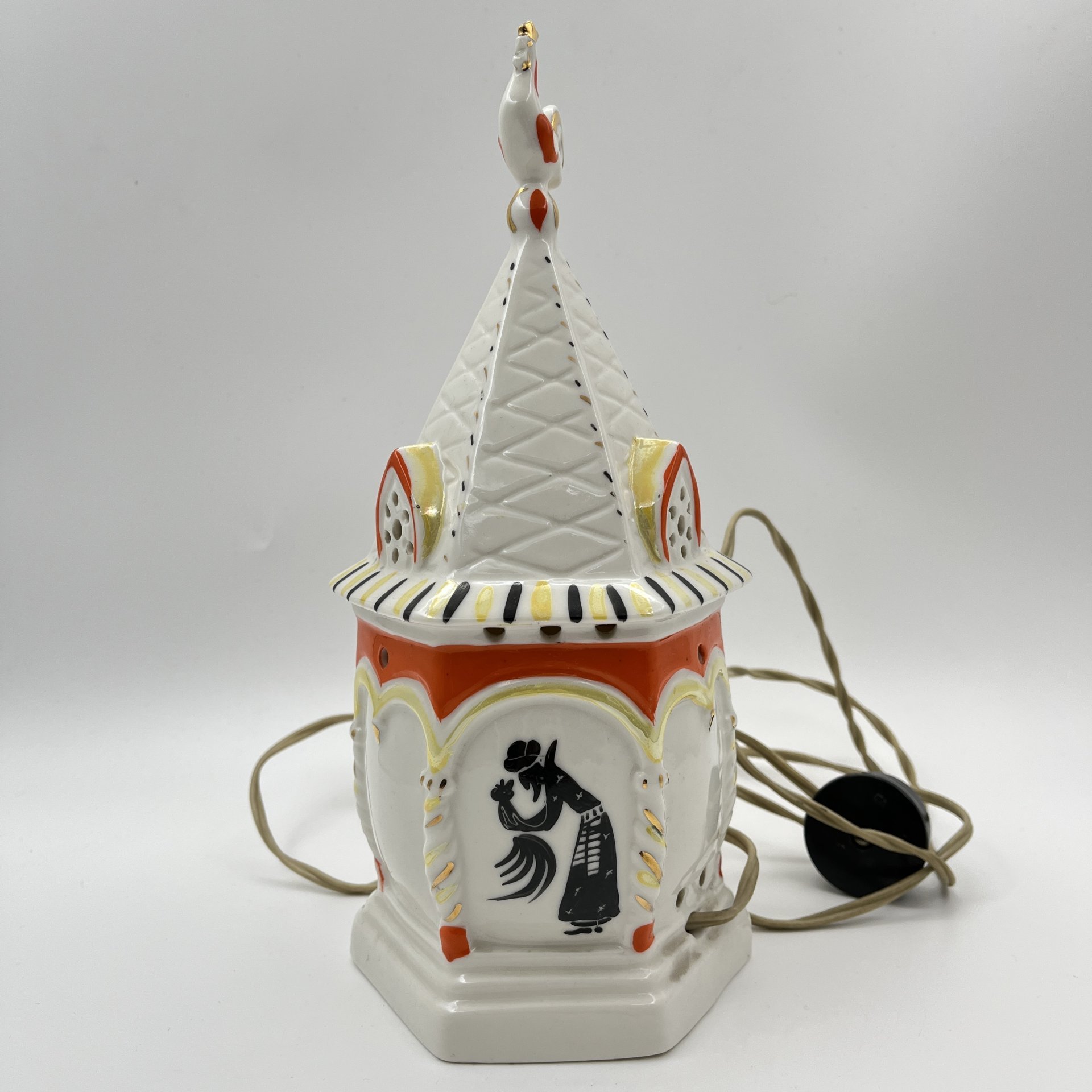 Ночник "Золотой петушок", фарфор, роспись, золочение, Ленинградский завод фарфоровых изделий (ЛЗФИ), СССР, 1956-1967 гг.