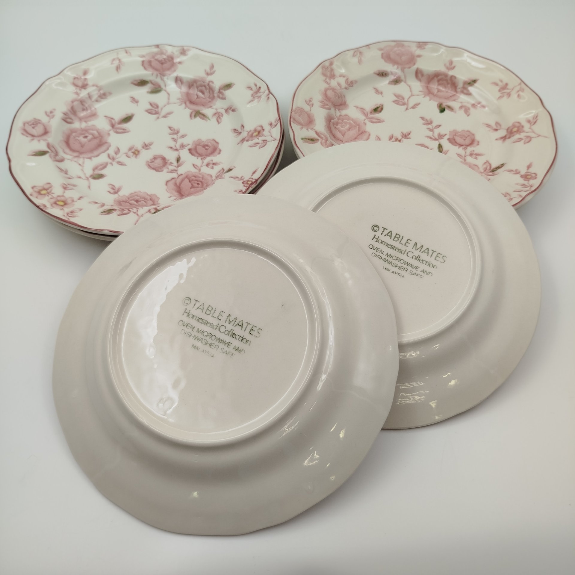 Набор десертных тарелок на 6 персон, с декором в виде побегов роз, "Claytan Tableware", фаянс, деколь, Малайзия, 1973-2000 гг.