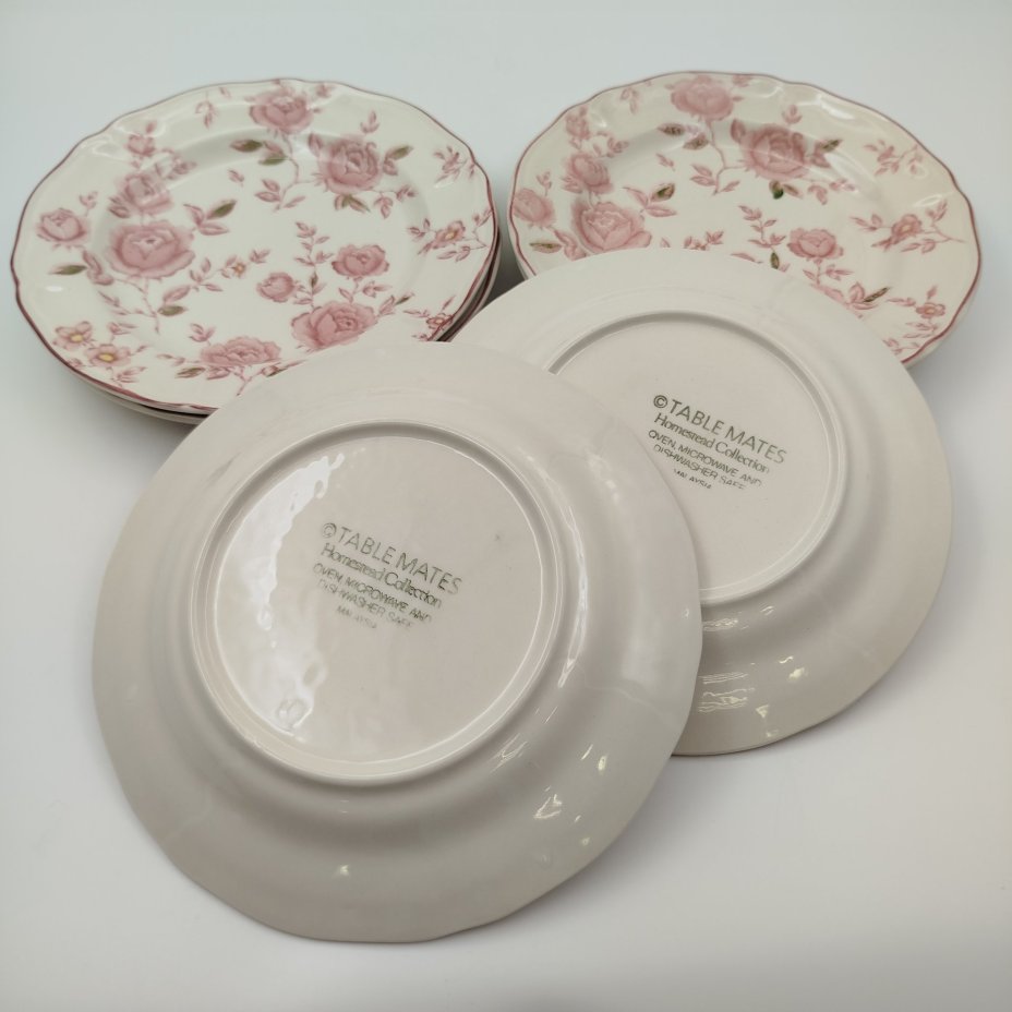 Набор десертных тарелок на 6 персон, с декором в виде побегов роз, "Claytan Tableware", фаянс, деколь, Малайзия, 1973-2000 гг.