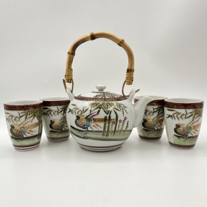 Чайный набор "Черный фазан" на 4 персоны, фарфор, трафарет,  золочение, Китай, 1980-2000 гг.