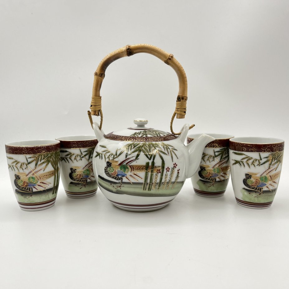 Чайный набор "Черный фазан" на 4 персоны, фарфор, трафарет,  золочение, Китай, 1980-2000 гг.