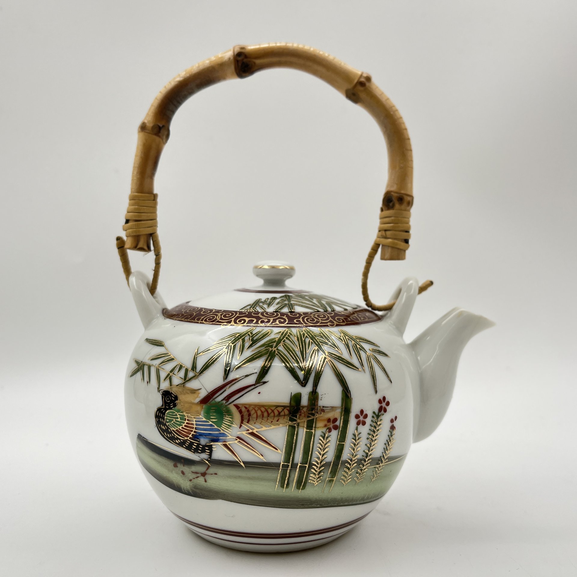 Чайный набор "Черный фазан" на 4 персоны, фарфор, трафарет,  золочение, Китай, 1980-2000 гг.