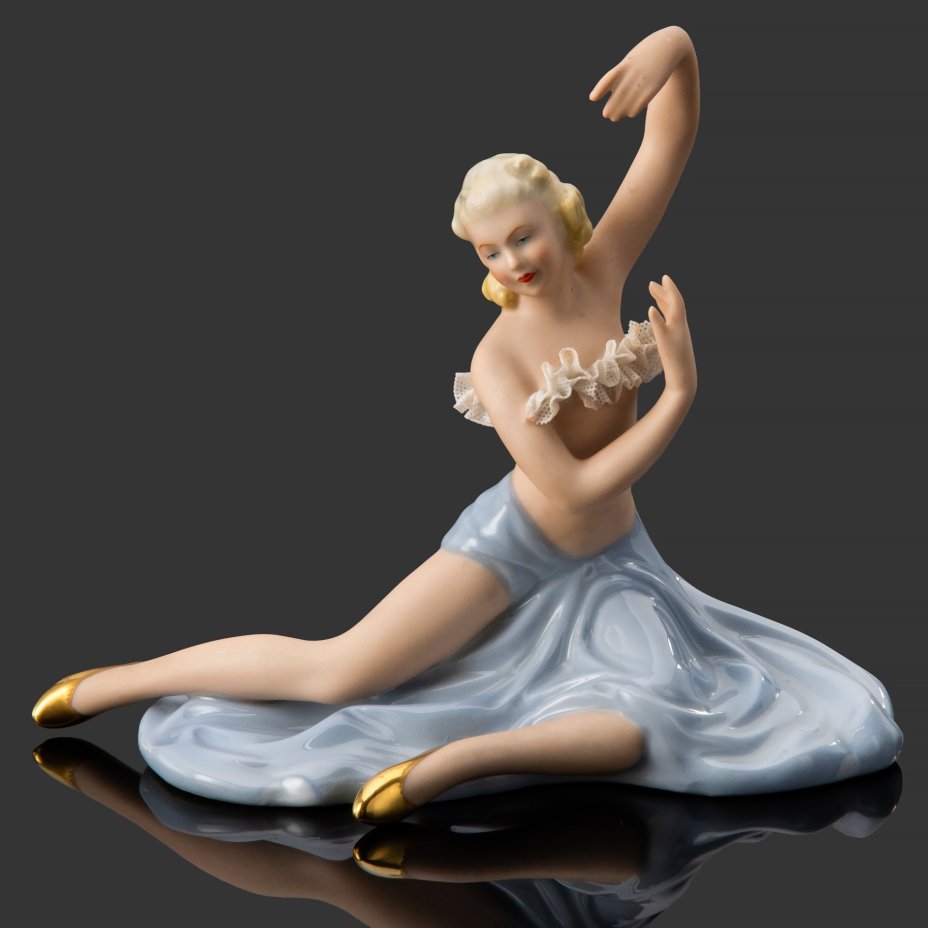 Статуэтка "Танцовщица в голубой юбке", фарфор, кружевной фарфор, роспись, золочение, Gerold Porzellan, Bavaria, Германия, 1937-1950 гг.