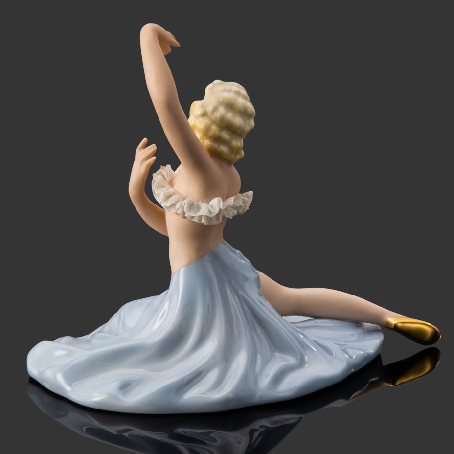 Статуэтка "Танцовщица в голубой юбке", фарфор, кружевной фарфор, роспись, золочение, Gerold Porzellan, Bavaria, Германия, 1937-1950 гг.