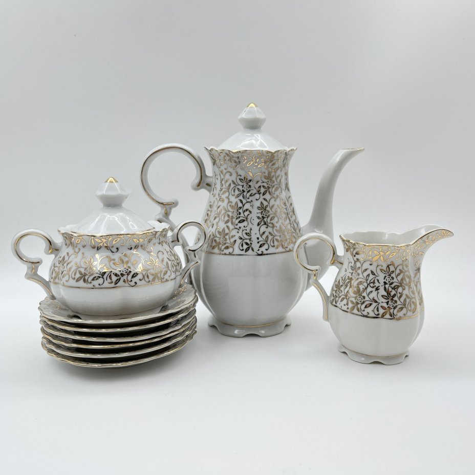 Кофейный сервиз с цветочным декором на 5 персон (14 предметов)