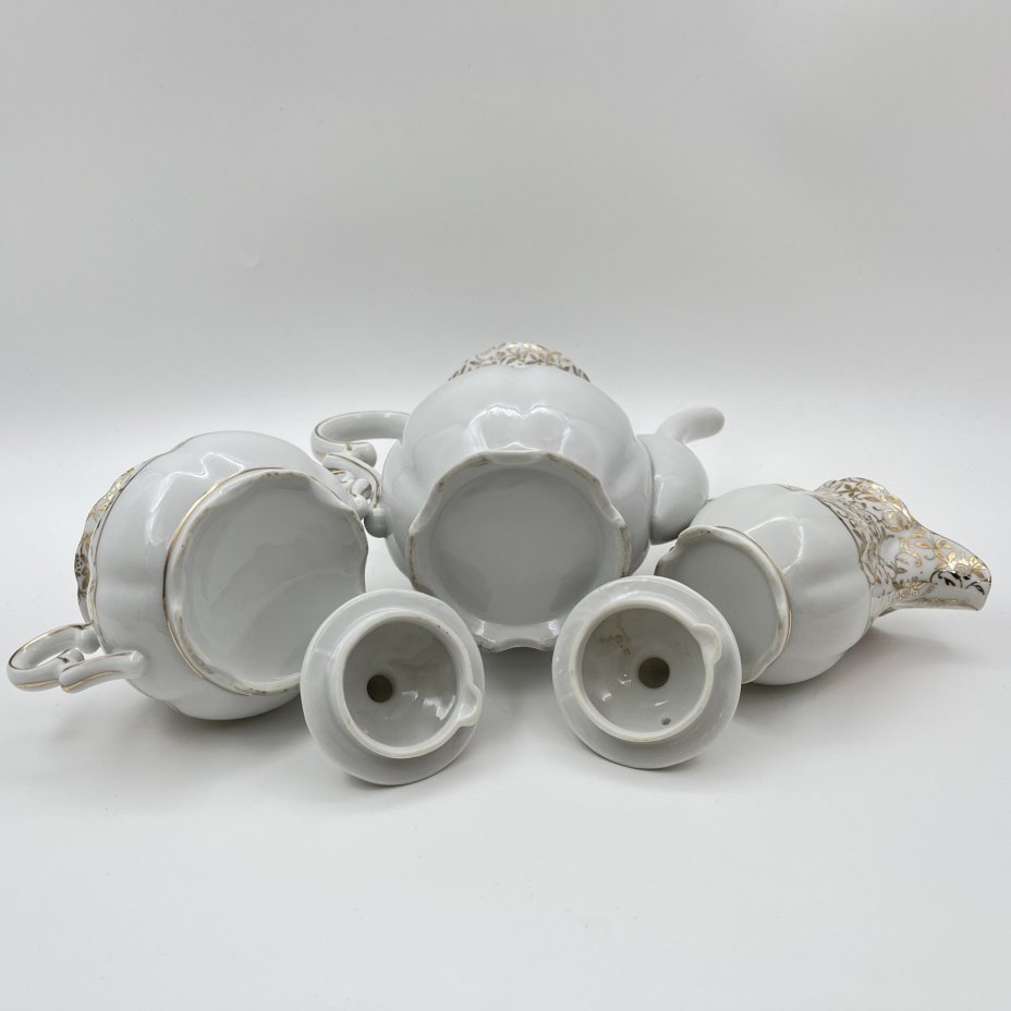 Кофейный сервиз с цветочным декором на 5 персон (14 предметов)