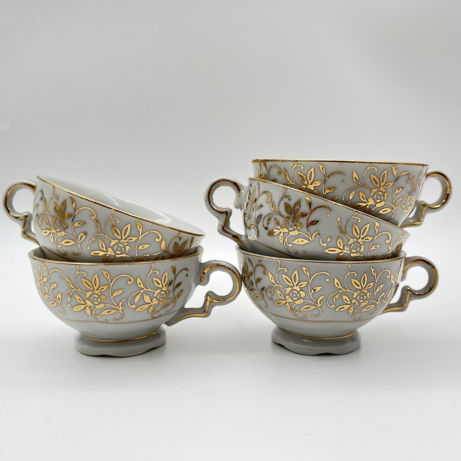 Кофейный сервиз с цветочным декором на 5 персон (14 предметов), фарфор, золочение, Европа, 1960-1980 гг.