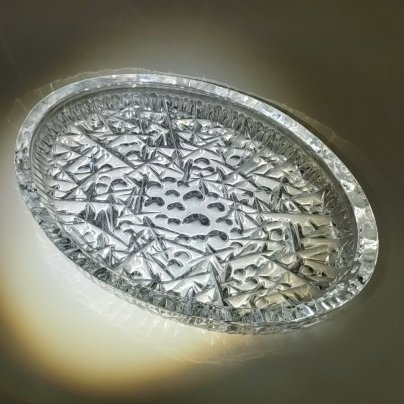 Блюдо сервировочное овальной формы "Космос", автор Л.Д. Смирнова, хрусталь, пресс, Ленинградский завод художественного стекла (ЛЗХС), СССР, 1960-1980 гг.