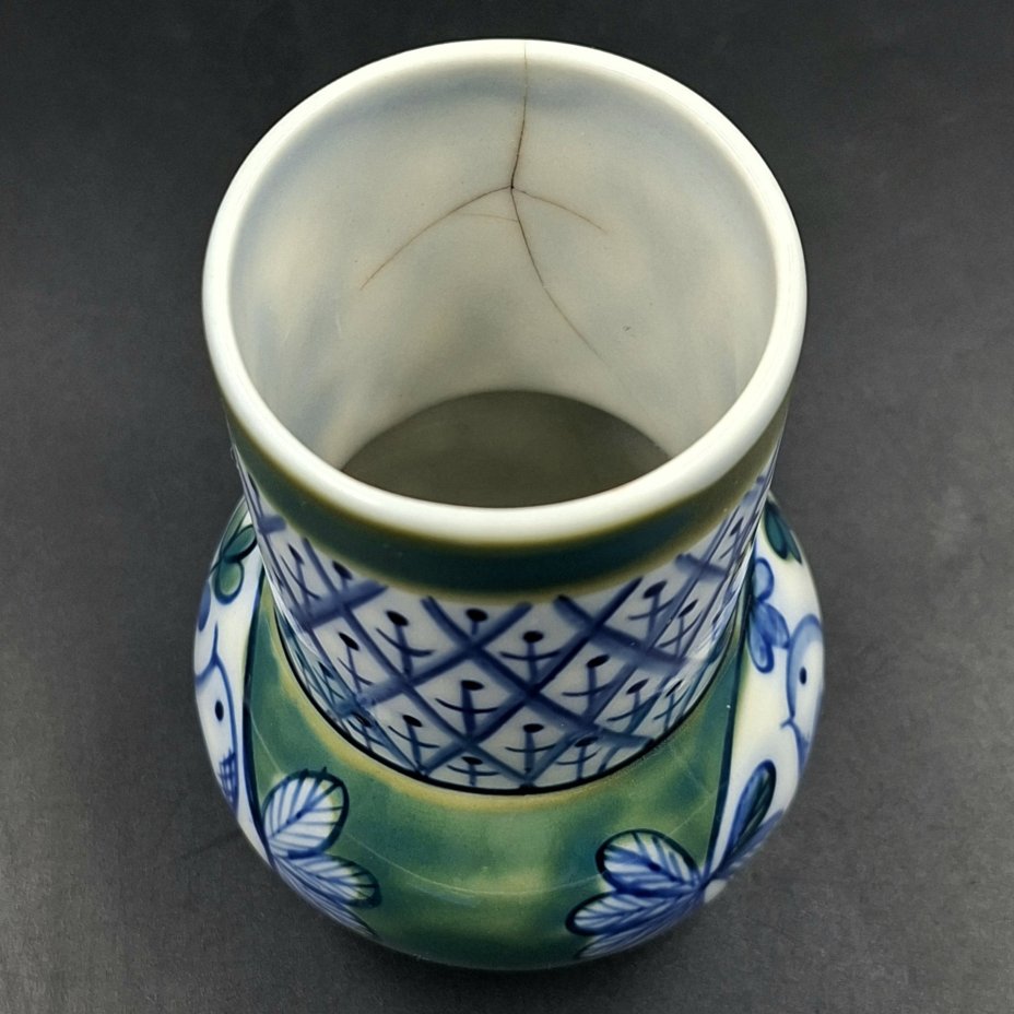 Вазочка "Птицы" в сине-зелёной гамме, автор Городецкий В.М.