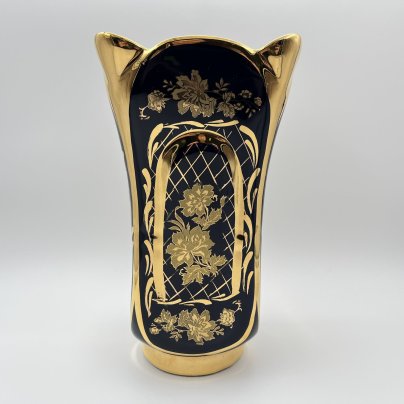 Ваза кобальтового цвета с золотистым флоральным декором, "Azim porselen"