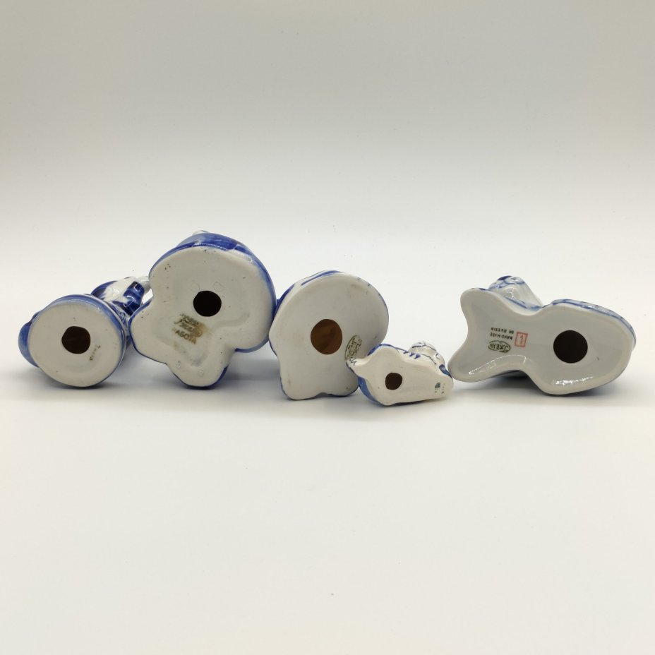 Набор из пяти статуэток "Тигры", Гжель