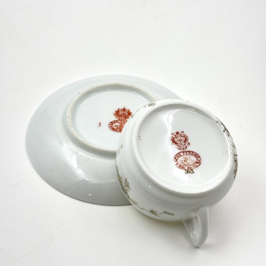 Пара кофейная с нежным цветочным декором, фарфор, деколь, подрисовка, Фарфоровая фабрика Гарднера, Российская империя, 1870-1910 гг.