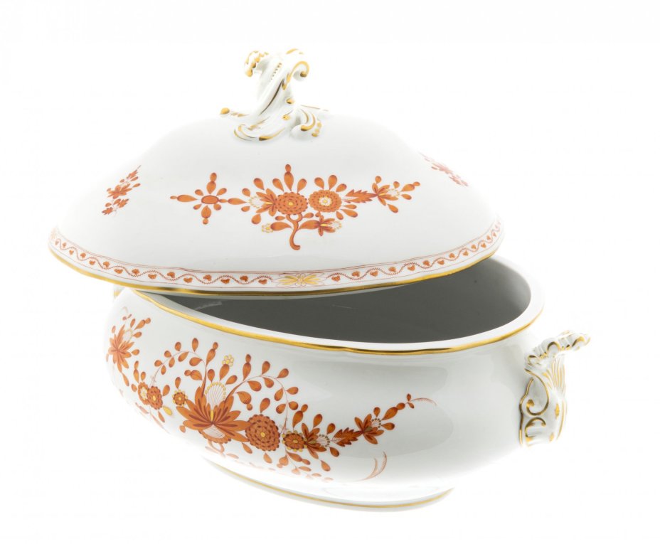 Супница из сервиза "Индийский цветок", фарфор, роспись, золочение, Meissen porcelain manufactory (Мейсен), Германия, 1950-1970 гг., Meissen (Мейсенский фарфор)