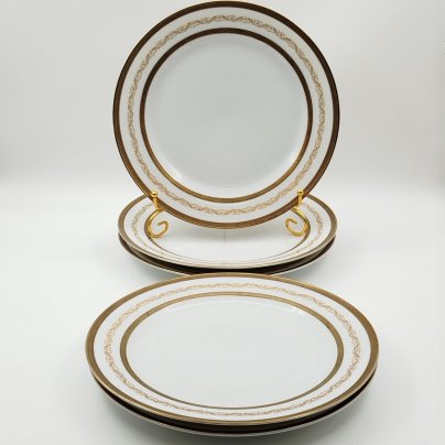 Набор тарелок для горячих блюд с растительным декором на 5 персон, серия "Charleroi-Bruxelles", фарфор, золочение, Tirschenreuth, Германия, 1969-1990 гг.