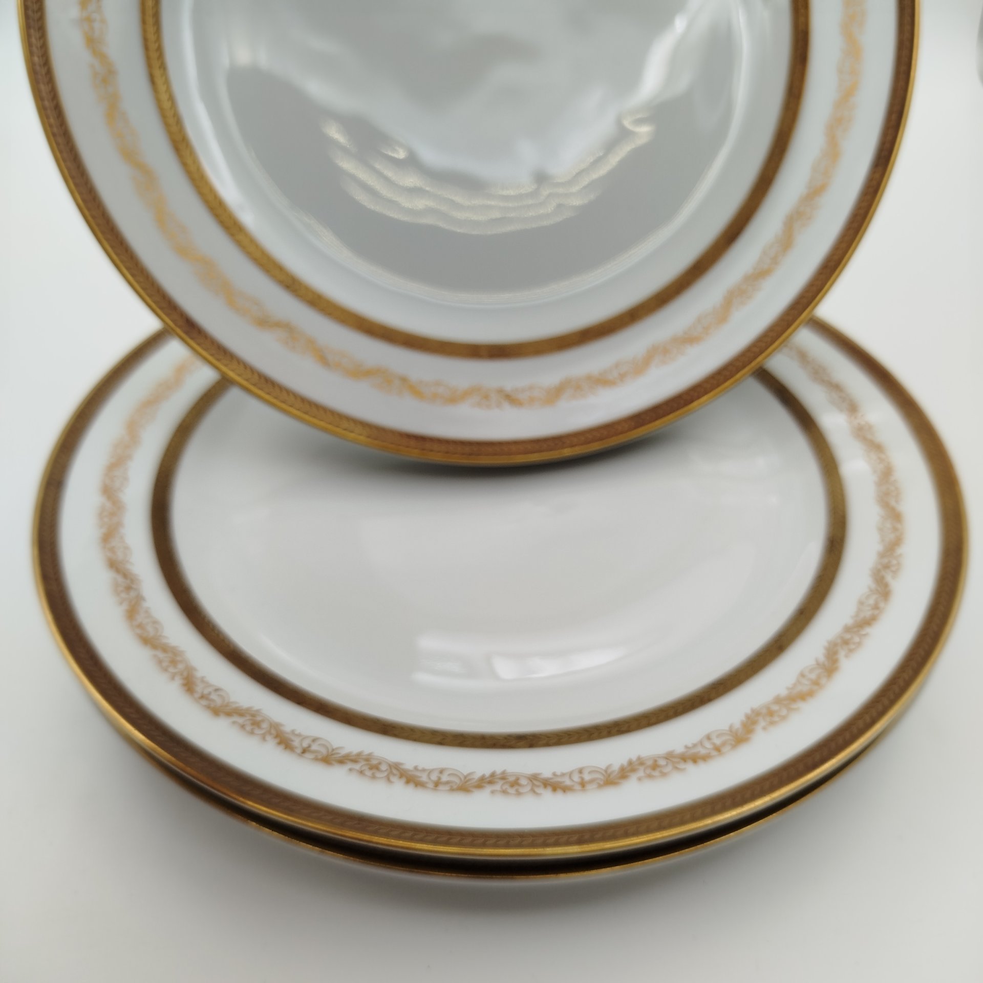 Набор тарелок для горячих блюд с растительным декором на 5 персон, серия "Charleroi-Bruxelles", фарфор, золочение, Tirschenreuth, Германия, 1969-1990 гг.