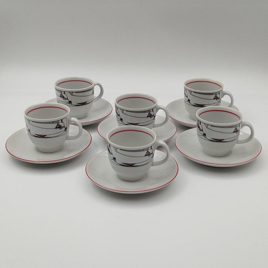 Сервиз кофейный на 6 персон, украшенный геометрическим декором (15 предметов)