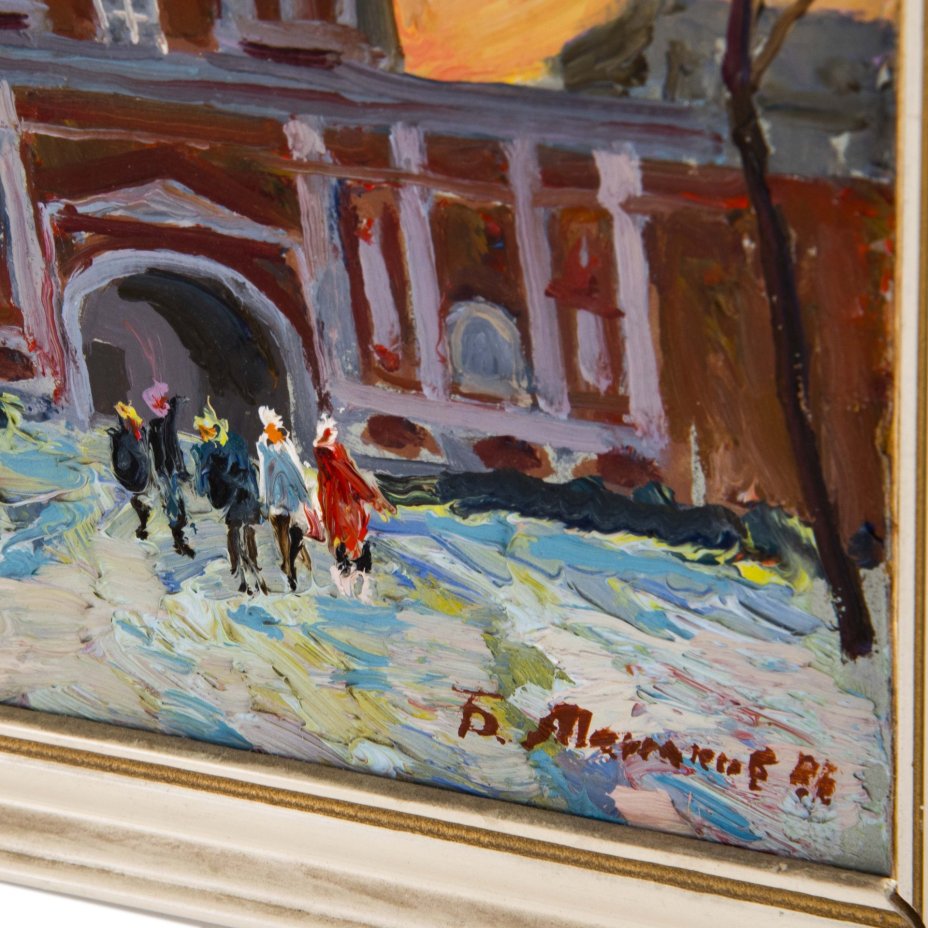 Картина "Донской монастырь" в раме, художник Манаков Борис Александрович, бумага, картон, масло, Художник Манаков Борис Александрович, СССР, 1988 г., Художник Манаков Борис Александрович