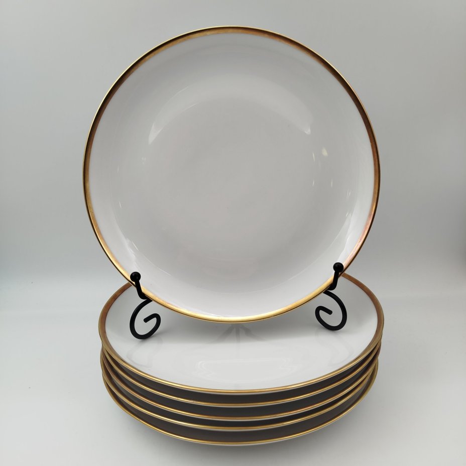 Набор обеденных тарелок с лаконичным декором на 6 персон, фарфор, золочение, Eschenbach, Германия, 1950-1970 гг.