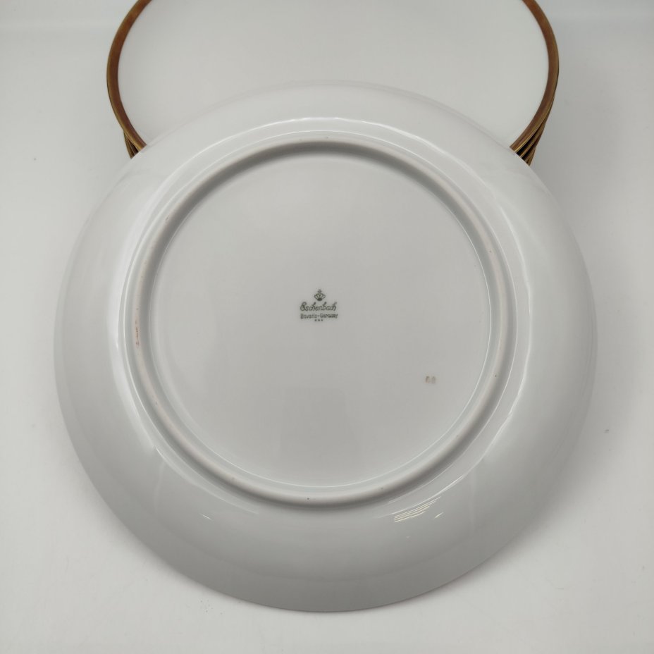 Набор обеденных тарелок с лаконичным декором на 6 персон, фарфор, золочение, Eschenbach, Германия, 1950-1970 гг.