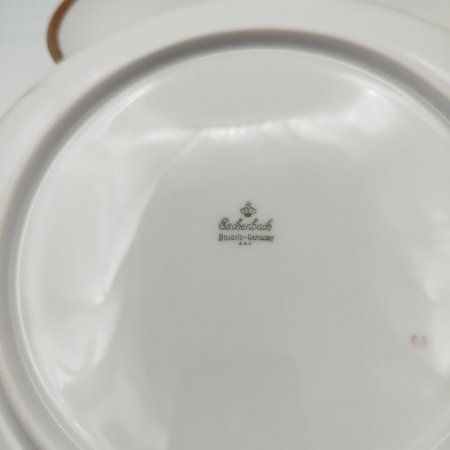 Набор обеденных тарелок с лаконичным декором на 6 персон, фарфор, золочение, Eschenbach, Германия, 1950-1970 гг.