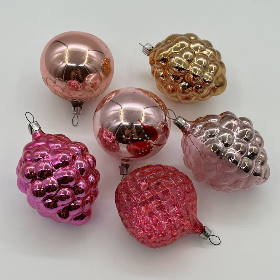 Набор ёлочных игрушек различных форм и расцветок (6 шт.), стекло, краска, металл, СССР, 1970-1990 гг.