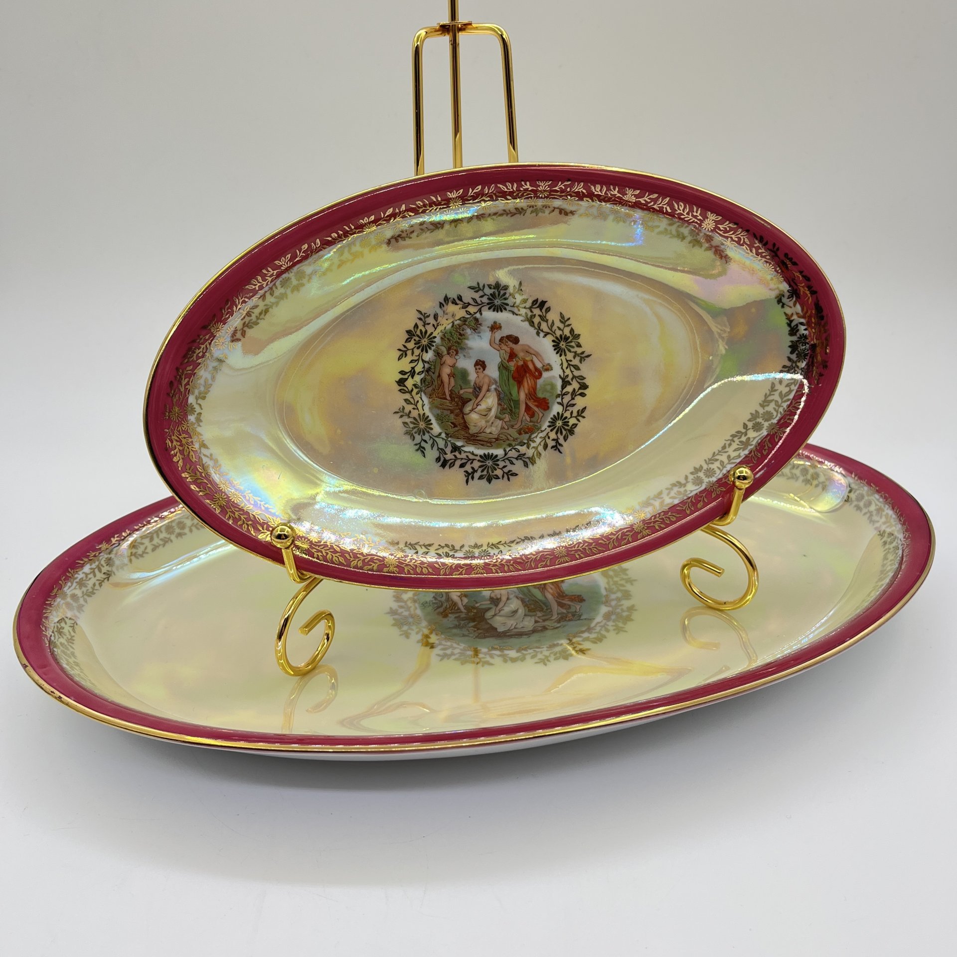 Набор из 2 сервировочных блюд овальной формы из сервиза "Мадонна", фарфор, деколь, обводка, золочение, люстр, Fortuna Eisenberg, ГДР, 1960-1980 гг.