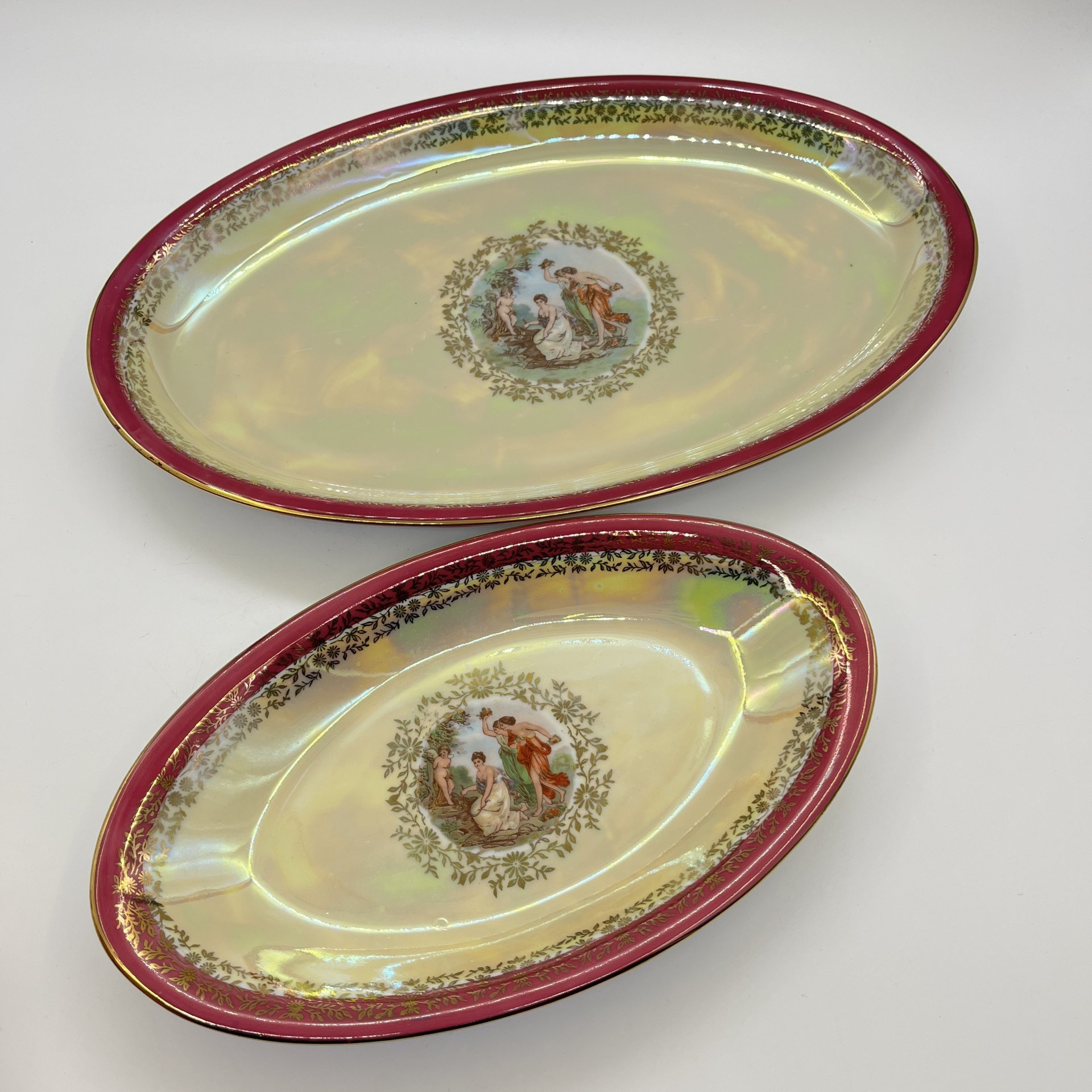 Набор из 2 сервировочных блюд овальной формы из сервиза "Мадонна", фарфор, деколь, обводка, золочение, люстр, Fortuna Eisenberg, ГДР, 1960-1980 гг.