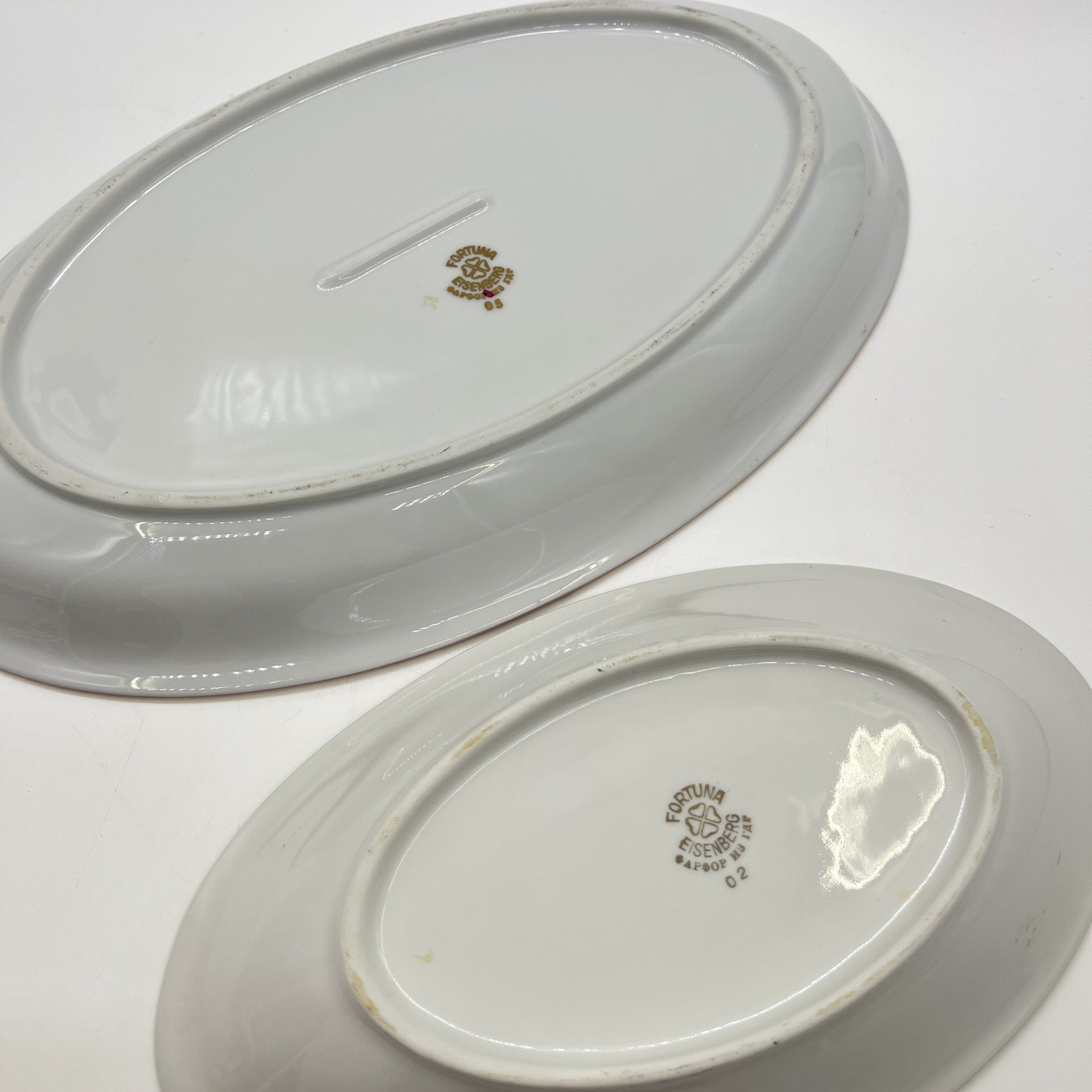 Набор из 2 сервировочных блюд овальной формы из сервиза "Мадонна", фарфор, деколь, обводка, золочение, люстр, Fortuna Eisenberg, ГДР, 1960-1980 гг.