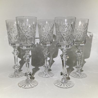 Набор из 5-ти бокалов/фужеров с резным декором, хрусталь, алмазная грань, СССР, 1970-1990 гг.