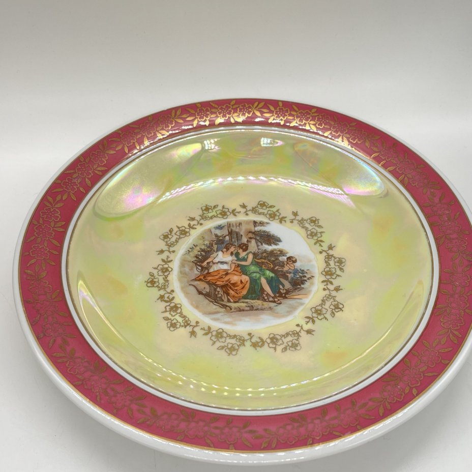 Набор для подачи из 5 блюдец и 2 тарелок, фарфор, деколь, золочение, люстр, Fortuna Eisenberg, ГДР, 1960-1976 гг.