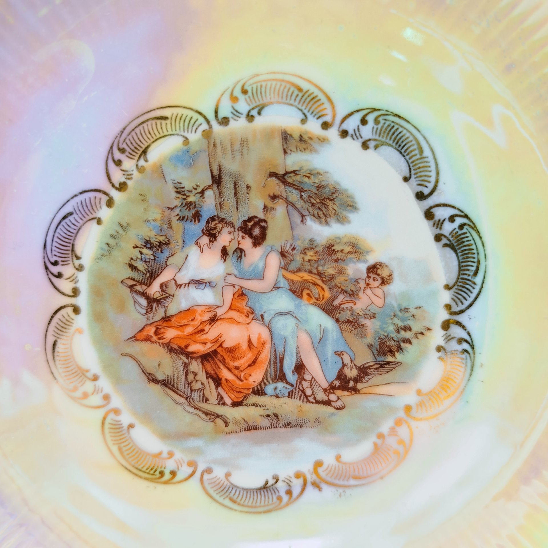 Набор десертных тарелок "Мадонна" на 6 персон, фарфор, люстр, деколь, золочение, Weisswasser Porzellan, ГДР, 1970-1990 гг.