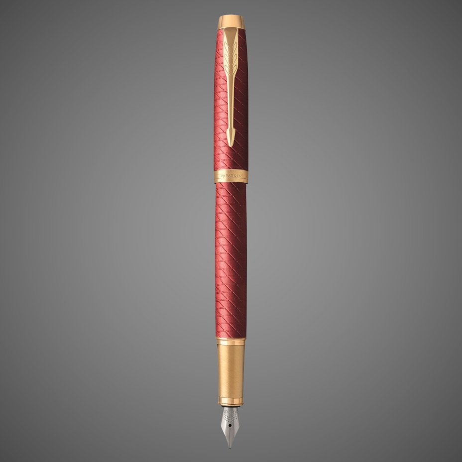 Перьевая ручка Parker IM Premium F318 Red GT, перо: F, цвет чернил: blue, в подарочной упаковке., Лаки и смолы: лак, латунь, нержавеющая сталь, позолота