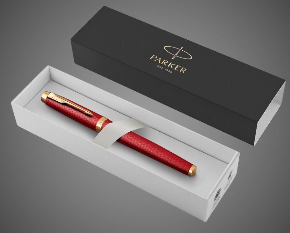 Перьевая ручка Parker IM Premium F318 Red GT, перо: F, цвет чернил: blue, в подарочной упаковке., Лаки и смолы: лак, латунь, нержавеющая сталь, позолота