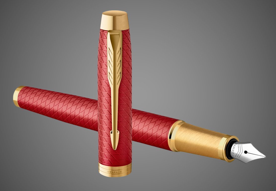 Перьевая ручка Parker IM Premium F318 Red GT, перо: F, цвет чернил: blue, в подарочной упаковке., Лаки и смолы: лак, латунь, нержавеющая сталь, позолота