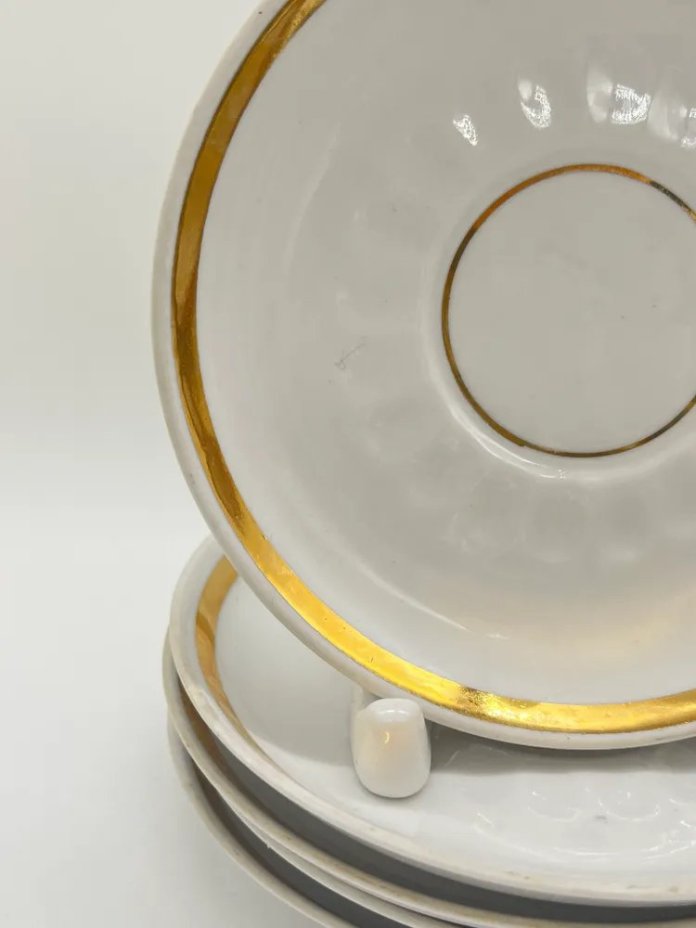 Набор из 5 блюдец с золотой каймой, фарфор, золочение, Рижский фарфорово-фаянсовый завод, СССР, 1970-1980 гг.