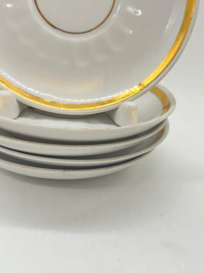 Набор из 5 блюдец с золотой каймой, фарфор, золочение, Рижский фарфорово-фаянсовый завод, СССР, 1970-1980 гг.